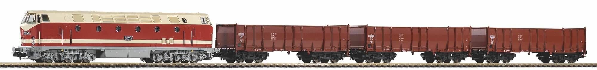 Piko 57138 Стартовый набор с тепловозом BR 119 DR и 3-мя полувагонами Eal, рельсы на подложке