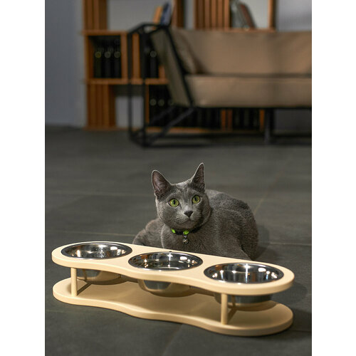 Миски для кошек и котов на деревянной подставке тройная для кошачьих мисок / двойная миска для кота / набор мисок для кот