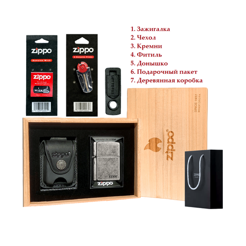 Зажигалка Zippo в деревянной коробке набор зажигалка zippo classic satin chrome запасной фитиль
