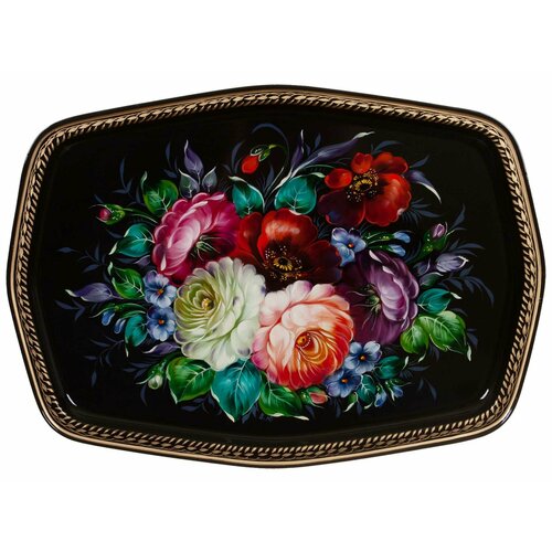 Жостовская фабрика декоративной росписи Жостовский поднос декоративный, размер 45х32 см (A18), металлический