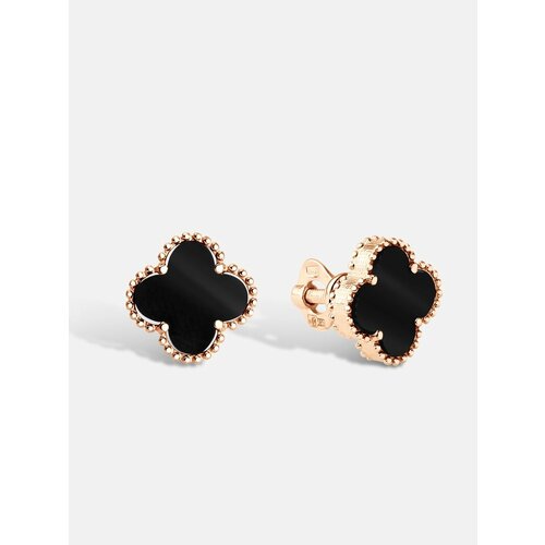 Серьги пусеты DIALVI JEWELRY красное золото 585 проба агат размер 10 мм длина 1 см черный 45350₽