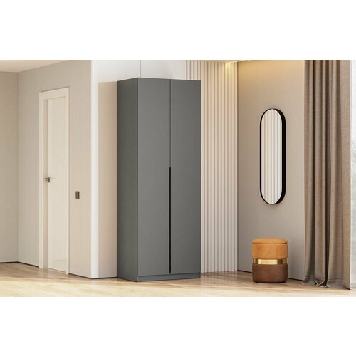 Шкаф распашной ШК-5 08БастионАрно Графит ЛДСП с 3мя полками ящиками штангой для дома 801х506х2216 МЕБЕЛЬНЫЙ РАЙ 14040₽