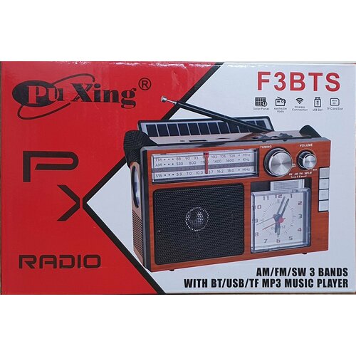Радиоприёмник Pu Xing F3BTS (аккум, Bluetooth, microSD, USB, MP3, Solar, часы, фонарь)