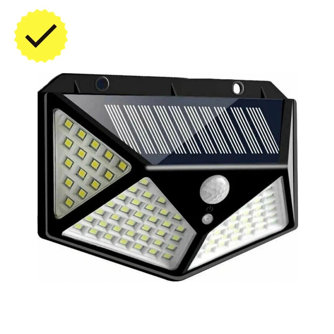 фото Уличный светодиодный светильник 100 LED 3 режима, Фонарь на солнечных батареях с датчиком движения беспроводной