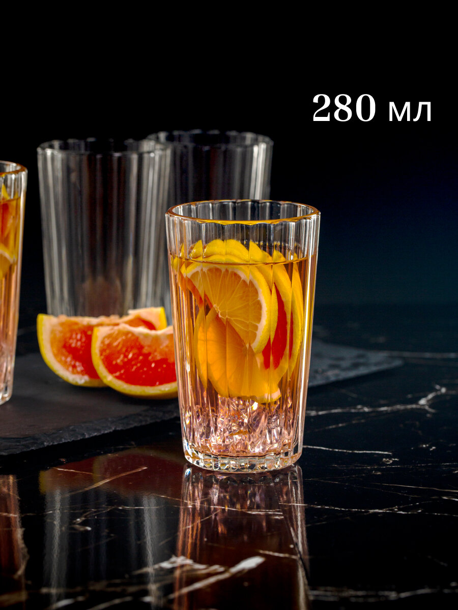 Набор стаканов ОСЗ "мистерия", граненые, 280 мл, 6 штук, бесцветные — фото 1