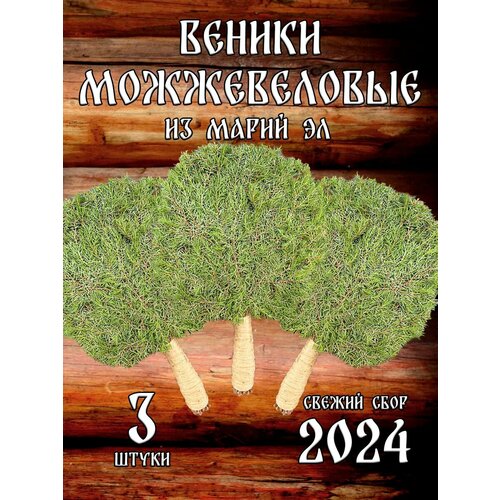 Можжевеловые веники для бани из Марий Эл с ручкой из джута в коробке 3 штуки