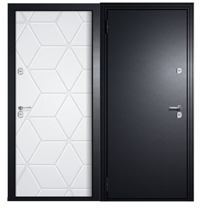 фото Дверь металлическая Гудзон 3 терморазрыв Антик серебро на черном/МДФ16 соты белый_ 970 левая