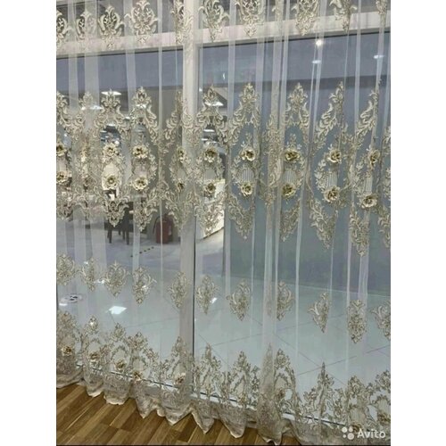 Готовый тюль ширина 400 высота 260 с вышивкой для спальни, гостиной, комнаты, зала, кухни