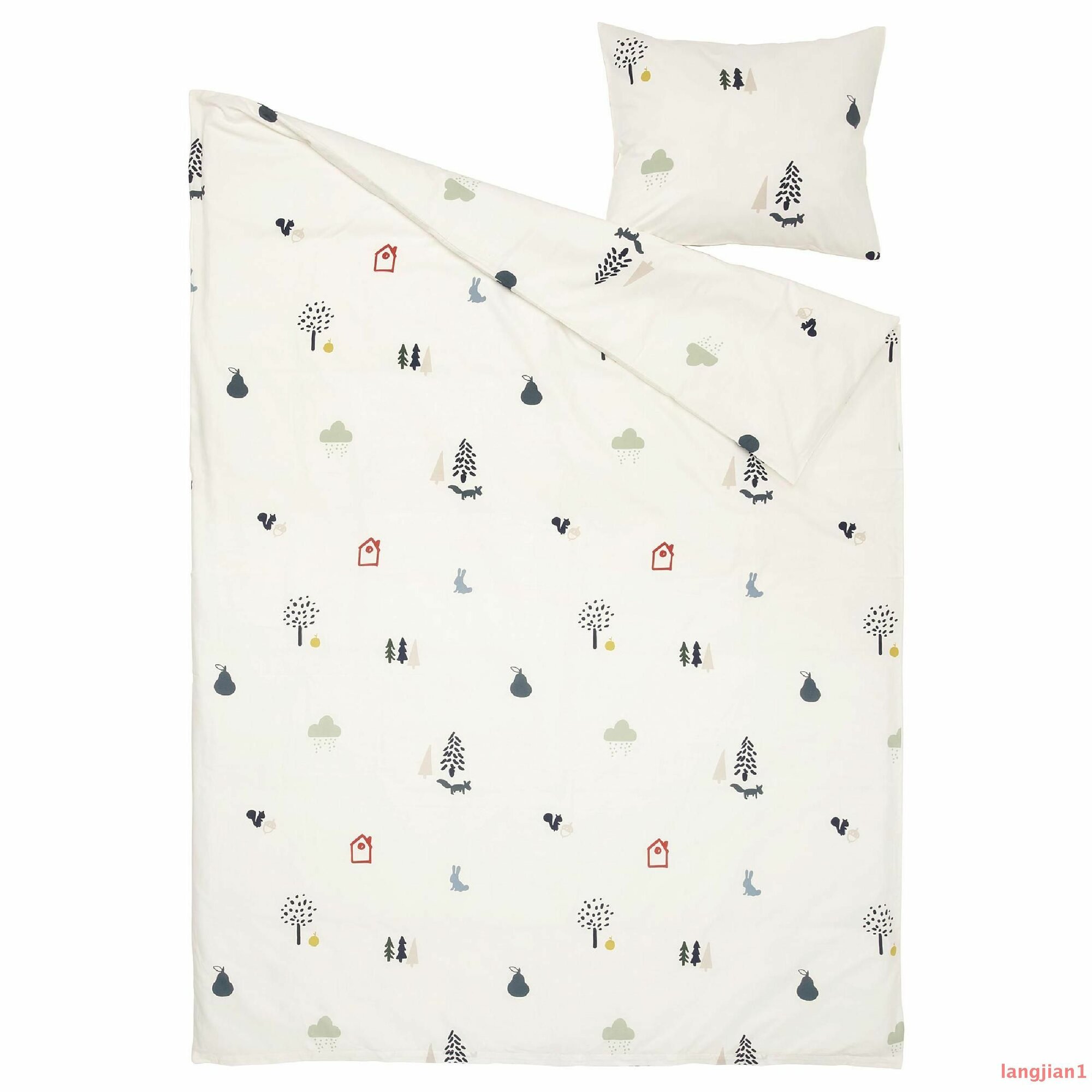 Ikea barndrom, детский комплект пододеяльников, белый с рисунком, 150х200/50х60 см