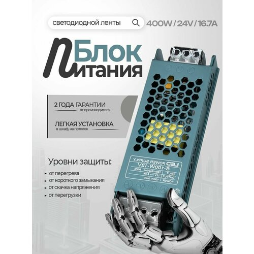 Блок питания 24v для светодиодной ленты 24В 400Вт IP20 16, 7A