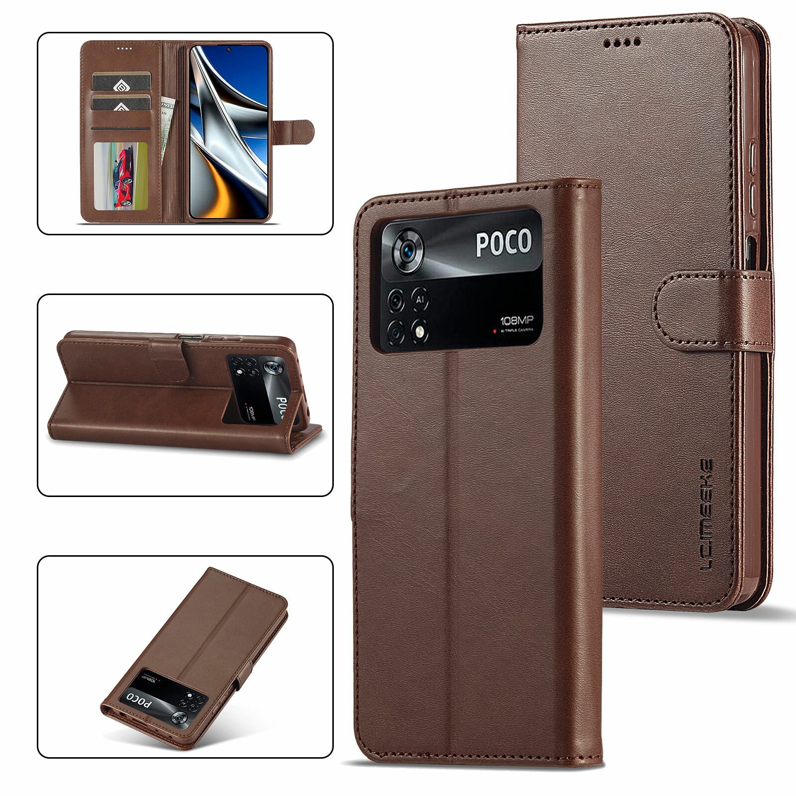 Картинки LCIMEEKE Кожаный книжка чехол для Xiaomi Poco M4 Pro 4G / Сяоми Поко М4 Про 4Г с визитницей из экокожи