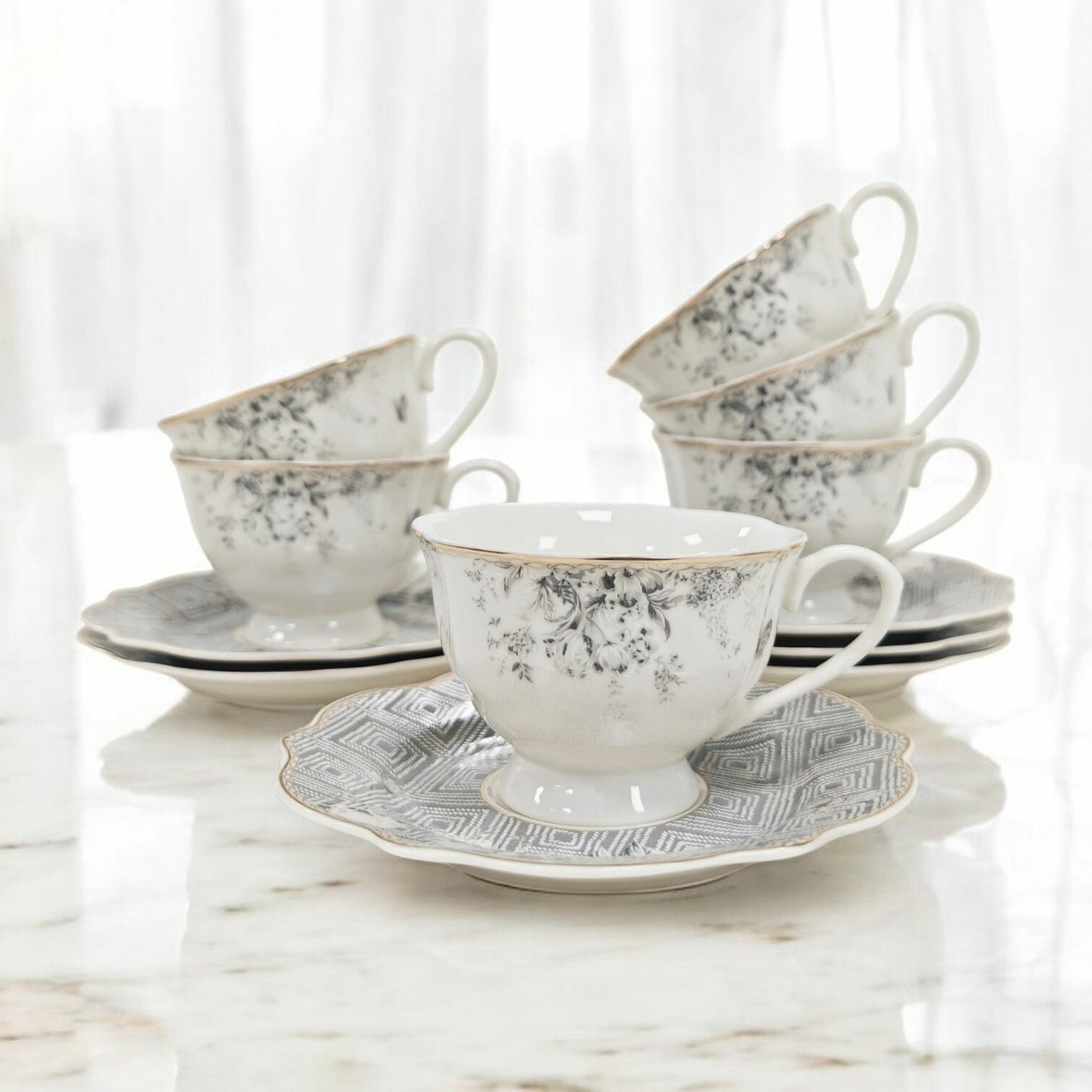 Подарочный чайный сервиз Arya Nastolgia костяной фарфор набор на 6 персон 12 предметов 220 мл
