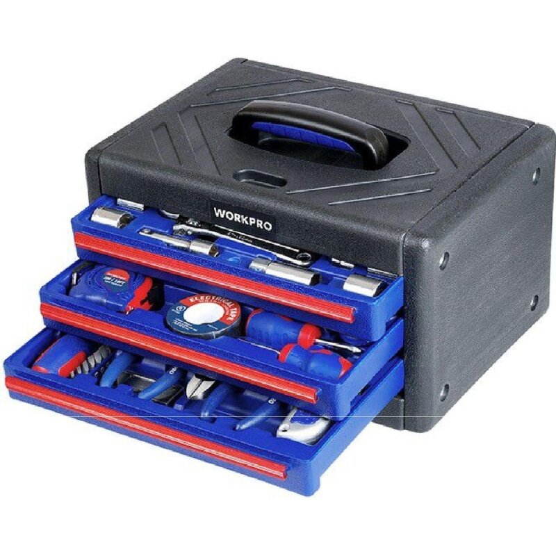 Набор инструментов Workpro в кейсе с 3 ящиками, 125 предметов, метрические и дюймовые (WP209028)