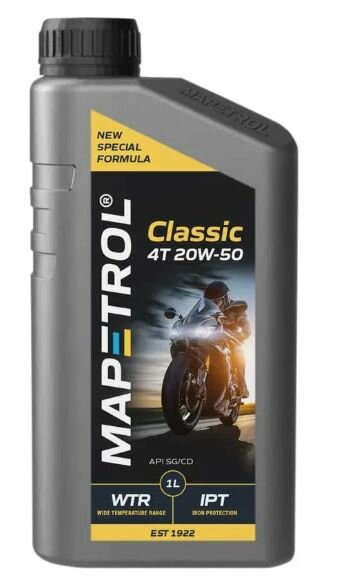 Масло для мотоциклов MAPETROL 4T (четырёхтактное) 20W50 минеральное 1 литр 20W50 4T минер. 1л MAP0001