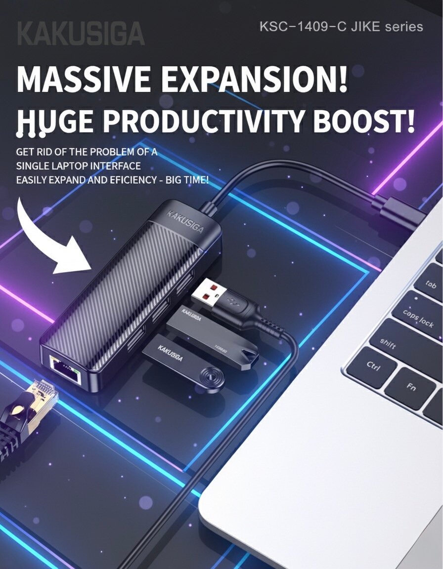 Конвертер Kakusiga 4-в-1 USB-C на USB 2.0 × 3 , 0,2 м, высокоскоростная передача данных
