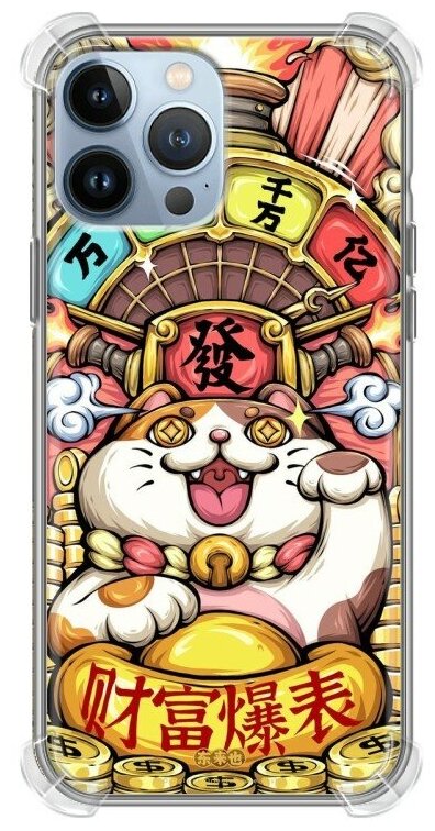 Дизайнерский силиконовый с усиленными углами чехол для Айфон 13 Про Макс / Iphone 13 Pro Max Азиатский Кот удачи