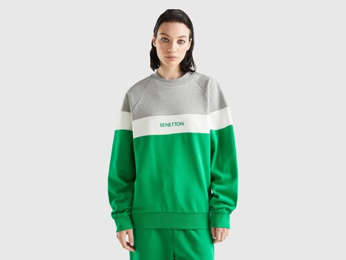 Толстовка UNITED COLORS OF BENETTON, силуэт свободный, средней длины, размер L, зеленый