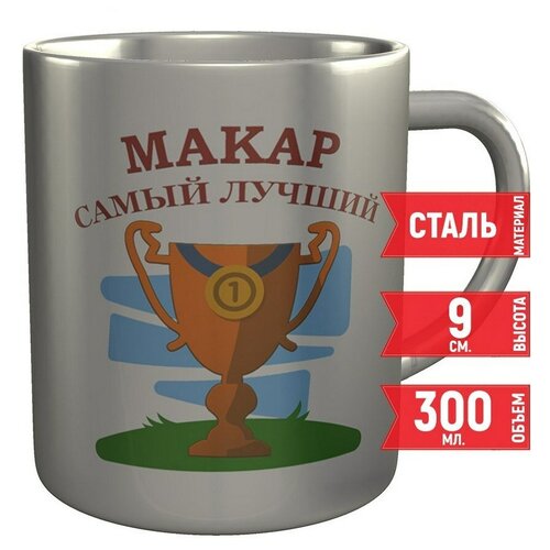 Кружка Макар самый лучший - стальная 300 мл. 9 см.