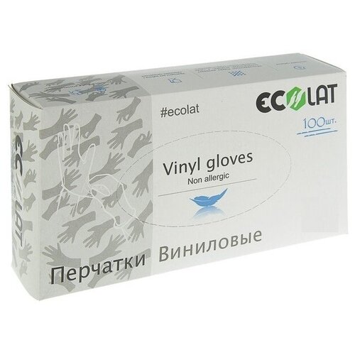 Перчатки виниловые, прозрачные, размер M / EcoLat 100 шт