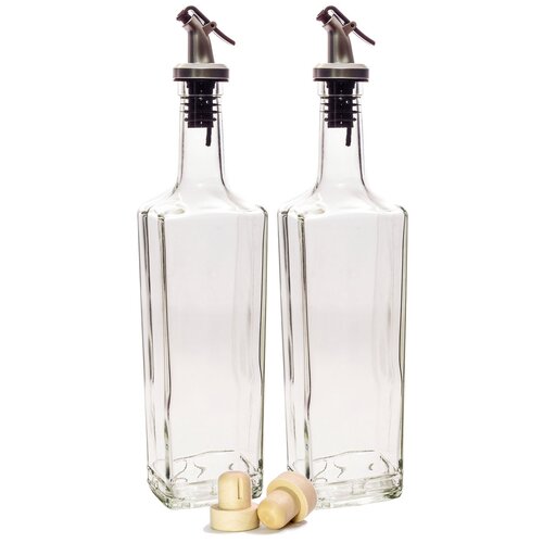 Бутылка стеклянная, емкость для масла с пробкой и дозатором, KHome, 375 мл, 2 шт
