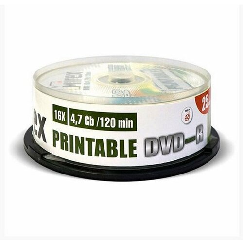 Носители информации DVD-R Printable, 16x, Mirex, Cake/25, UL130028A1M, 1112380