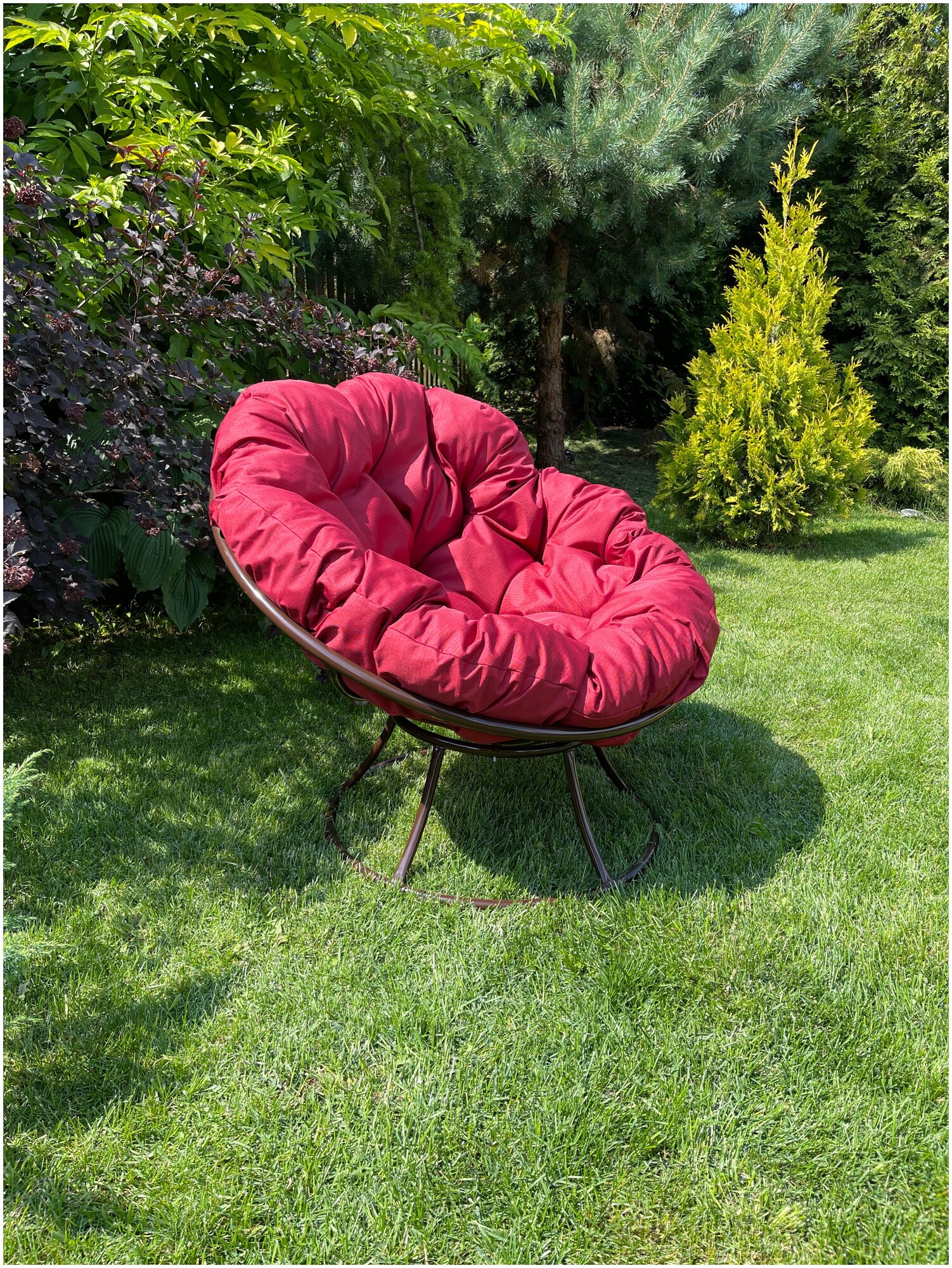 Кресло m-group папасан коричневое, бордовая подушка - фотография № 5
