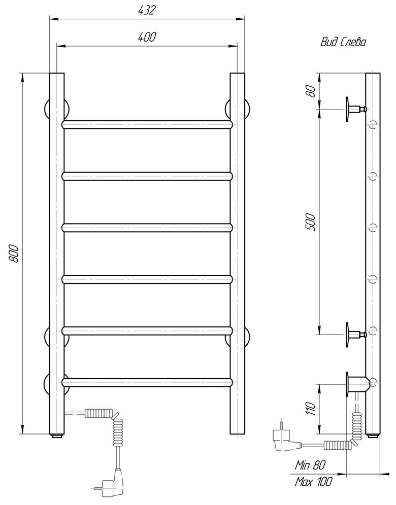 Полотенцесушитель электрический Domoterm Аврора DMT 109-6 40*80 ЧРН EKL - фото №3