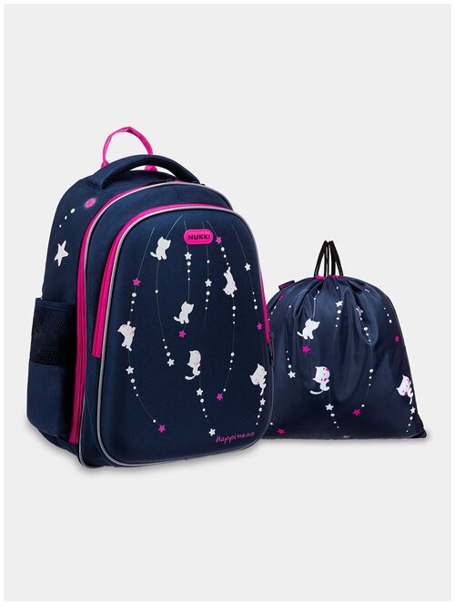 Школьный ранец для девочек NUKKI NUK21-G1001-02 темно-синий; розовый с мешком для обуви / Рюкзак школьный для девочек / для девочки