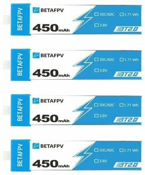 Аккумуляторы BetaFpv 450mAh 1S 30C LiHV (BT2.0) (4 шт.)