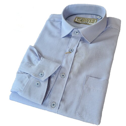 фото Школьная рубашка для мальчика царевич, голубой (клеточка), рост 140-146 нет бренда