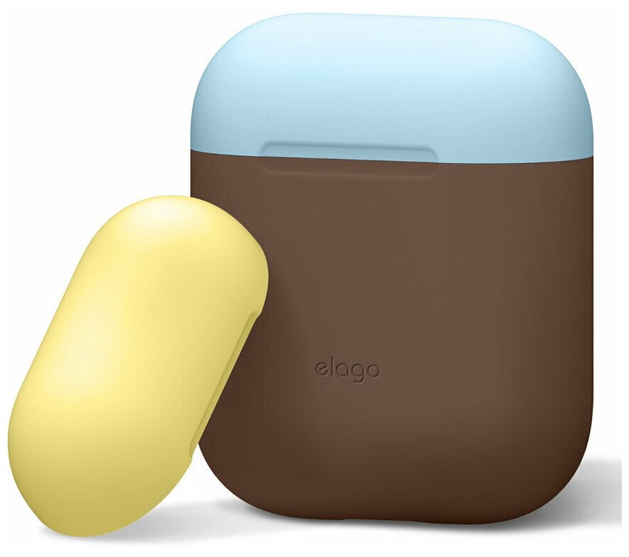 Чехол Elago для AirPods Hang DUO case Brown с крышками Pastel Blue и Yellow