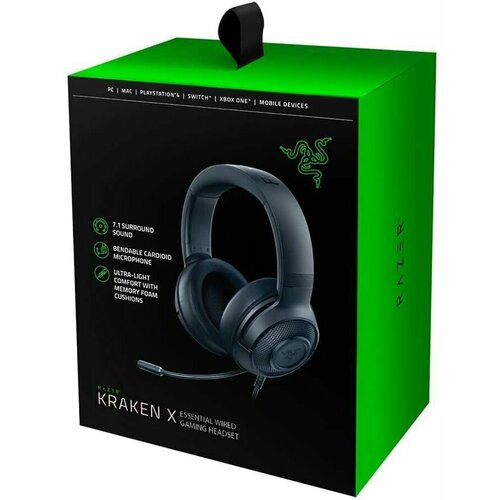 Игровые проводные наушники Razer Kraken X essential AUX 35 мм с микрофоном черные матовые 4172₽