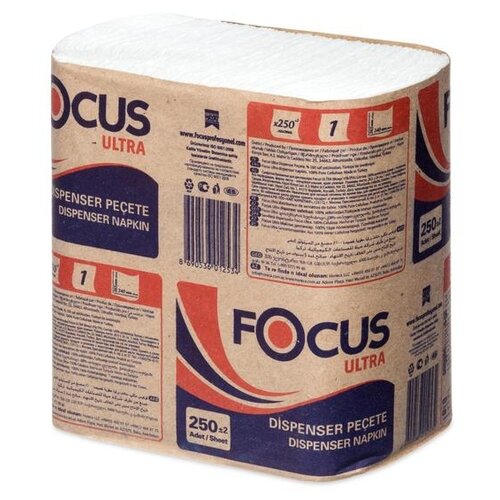 Купить Салфетки бумажные Focus Ultra N2 24x26.5 см белые 1-слойные 18 пачек по 250 листов, белый, Бумажные салфетки
