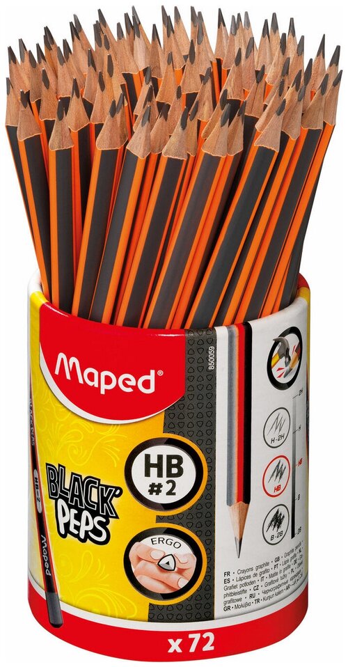 Карандаш чернографитный MAPED BLACK PEPS, НВ, треугольный, американская липа, 72 штук