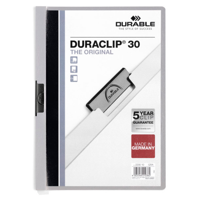 DURABLE Папка-скоросшиватель с клипом Duraclip А4, 30 листов, 2200/10, серый