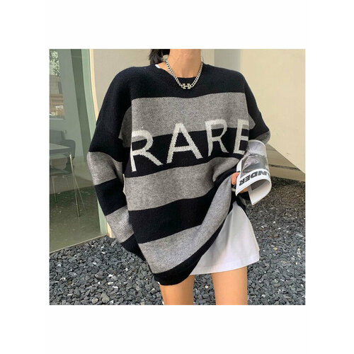 Свитер МиДи, короткий рукав, оверсайз, удлиненный, вязаный, размер S, серый, черный