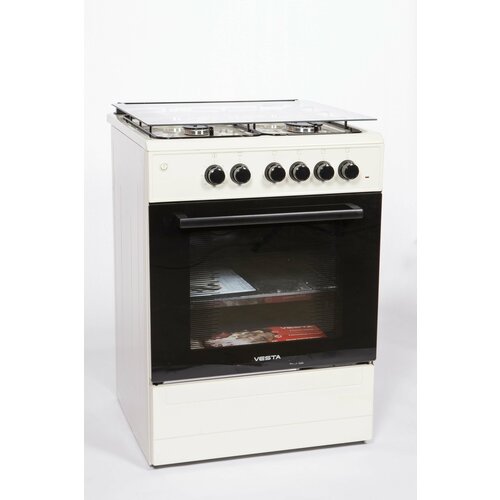 Комбинированная плита VESTA-VALENCIA VGE 10-E белая с электрической духовкой, электро-поджиг, подсветка, 3 режима духовки