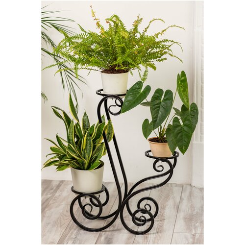 Подставка для цветов напольная для трех цветов, стеллаж для растений, кованый прованс белый с серебром