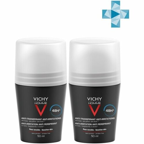 Дезодорант-антиперспирант VICHY Homme 48 ч, для чувствительной кожи, 2*50 мл (промо)