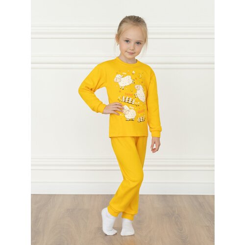 Пижама Утенок для девочек, брюки, застежка отсутствует, рукава с манжетами, брюки с манжетами, размер 86, желтый