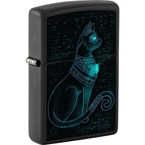 Зажигалка ZIPPO Spiritual Cat с покрытием Black Light, латунь/сталь, черная, матовая 38x13x57 мм