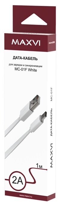 Кабель MAXVI MC-01F USB - microUSB, 1 м, 1 шт., белый - фотография № 2