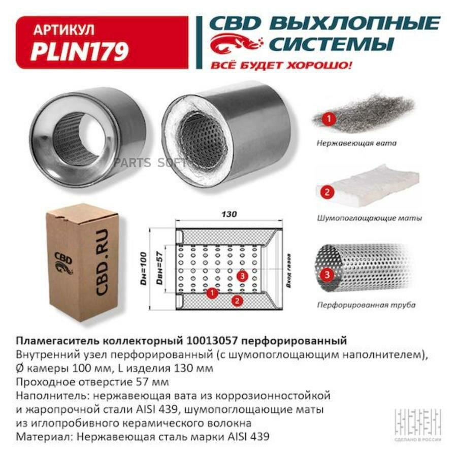 CBD PLIN179 Пламегаситель коллекторный перфорированный внутренний узел нерж. сталь 100 х 130 х 57