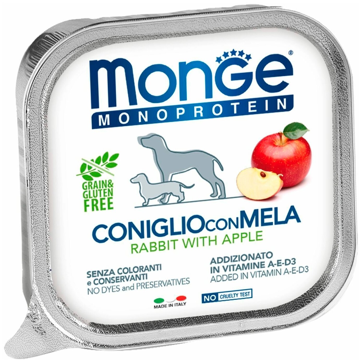 Влажный корм для собак Monge Monoprotein Fruits, беззерновой, кролик с яблоком 150 г