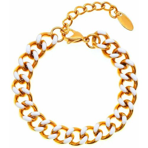 lisa smith золотистый браслет с плоскими звеньями Браслет-цепочка Nouvelle mode, размер 23 см, золотистый, белый