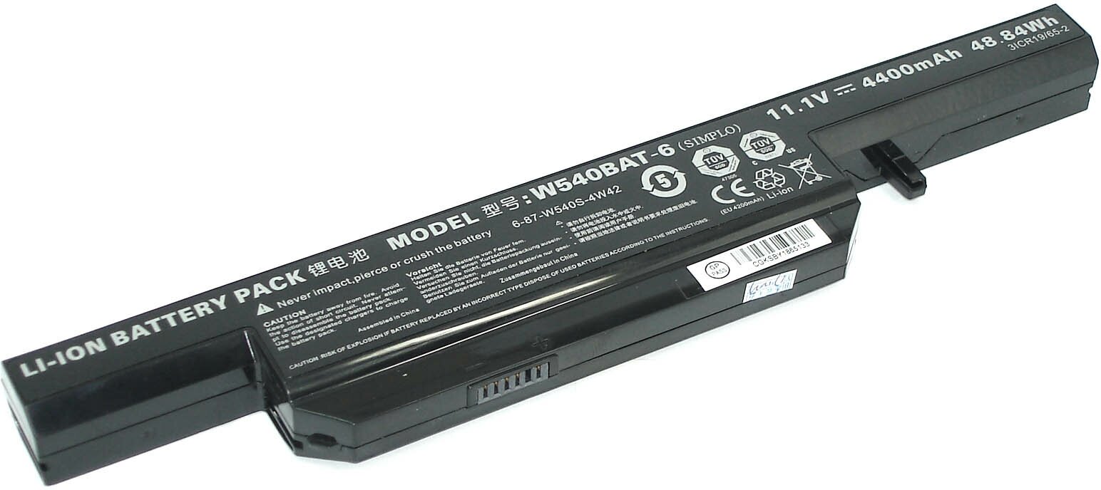 Аккумулятор W540BAT-6 для ноутбука DNS Clevo W155U 11.1V 48.84Wh (4400mAh) черный