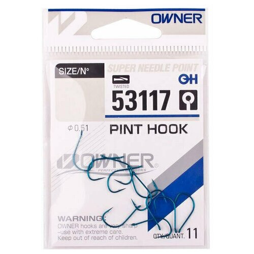 OWNER Крючок Pint Hook blue №2 9шт 53117-02 крючки одинарные owner 53117 pint hook blue 02 9 шт уп