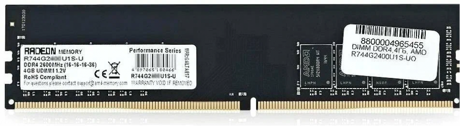 Оперативная память AMD 4 ГБ DDR4 2666 МГц DIMM CL16 R744G2606U1S-U