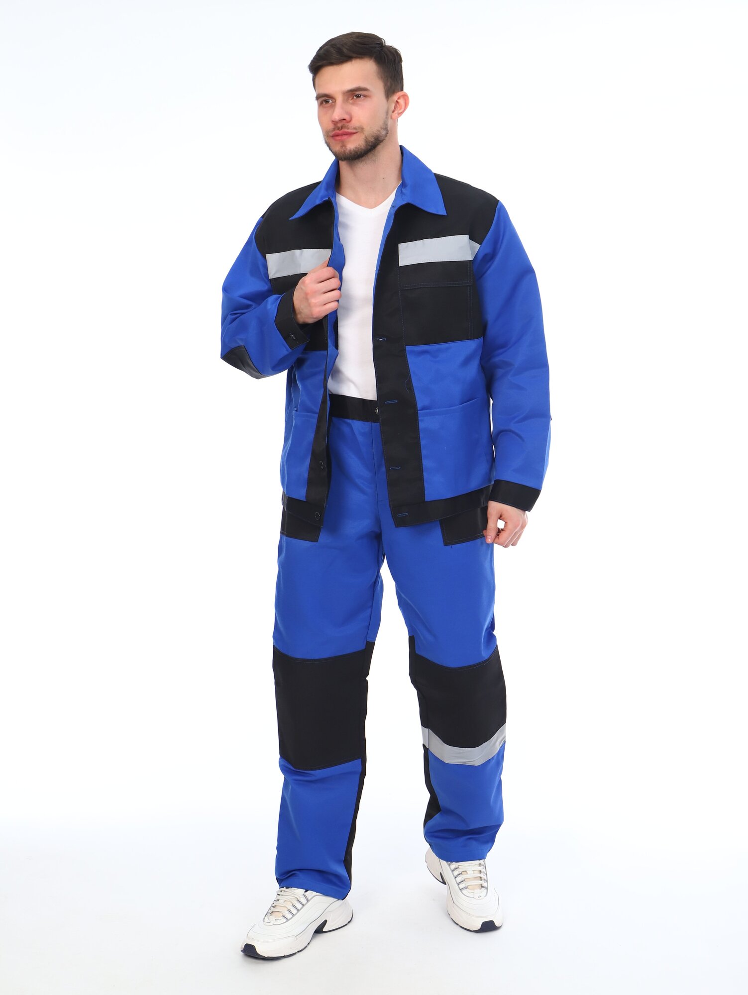 Костюм мужской рабочий (куртка + брюки) спецовка для ремонта строительства дачи цвет синий/черный