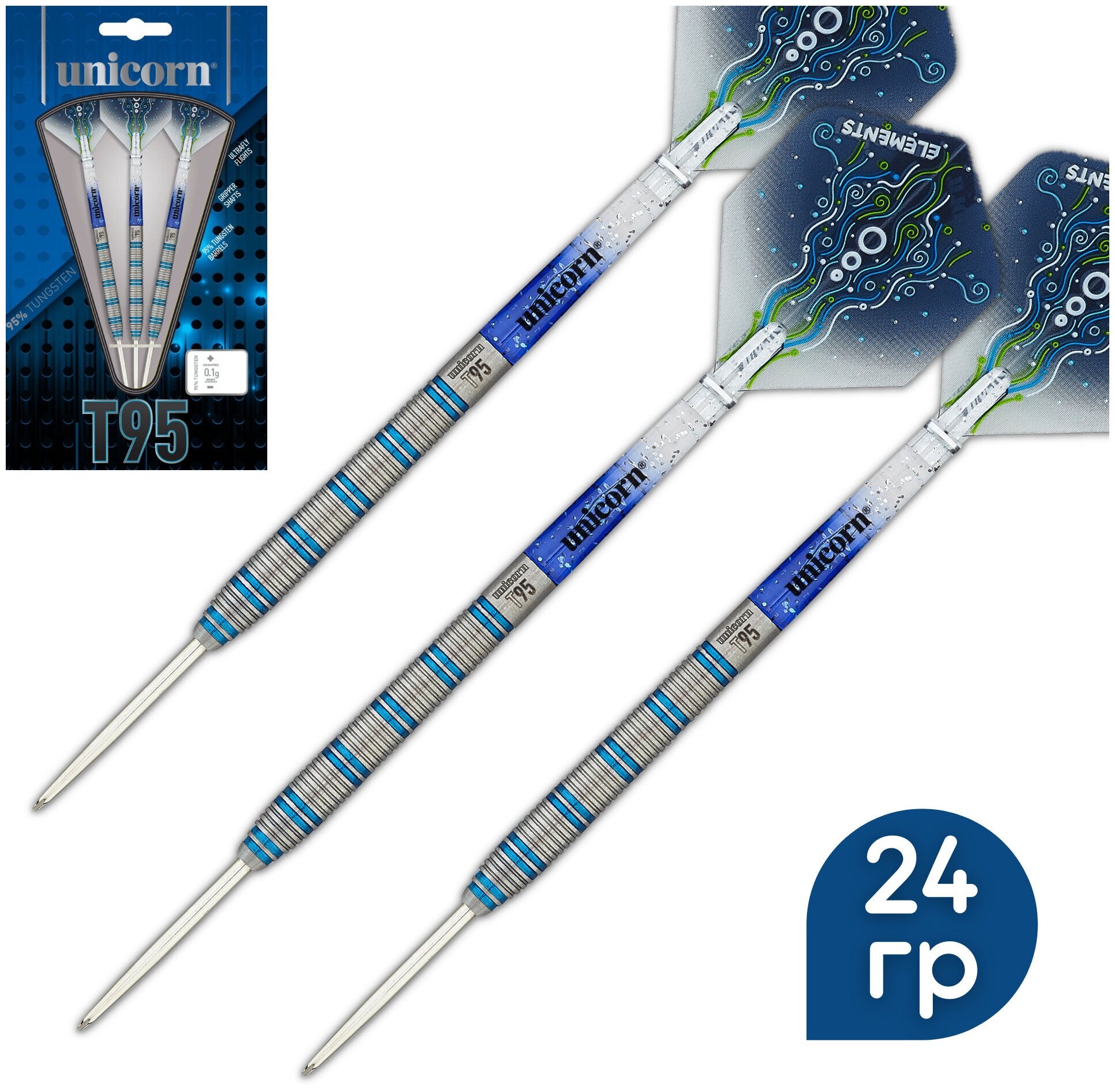 Дротики Unicorn T95 Core XL Blue steeltip 24gr (профессиональный уровень)